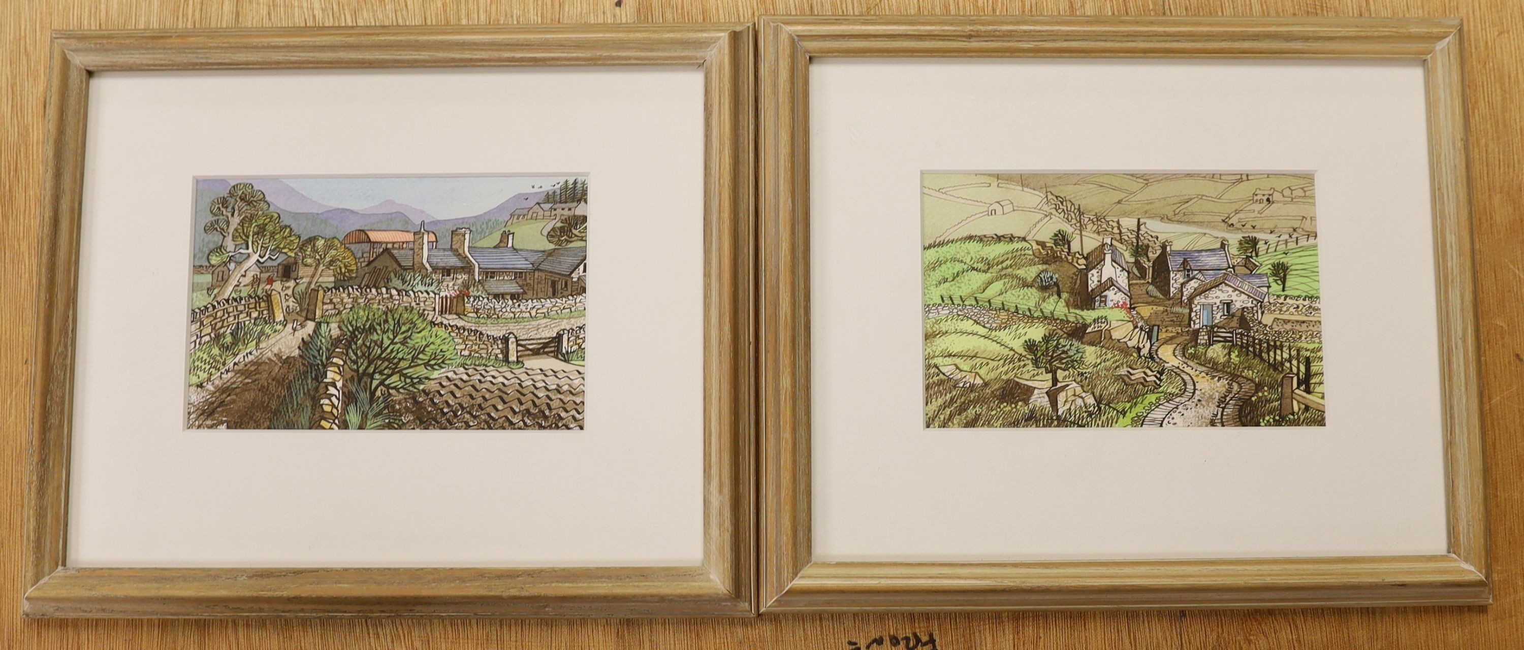 Neil Meacher (1934-2010), ink and watercolour, Feeding Time, signed and inscribed verso 10x16cm